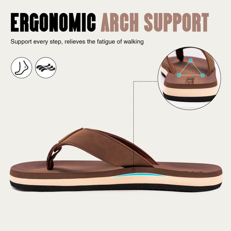 FITORY Men's Flip-Flops, Thongs Sandals Comfort Slippers for Beach Tan Size 9 - Image 3